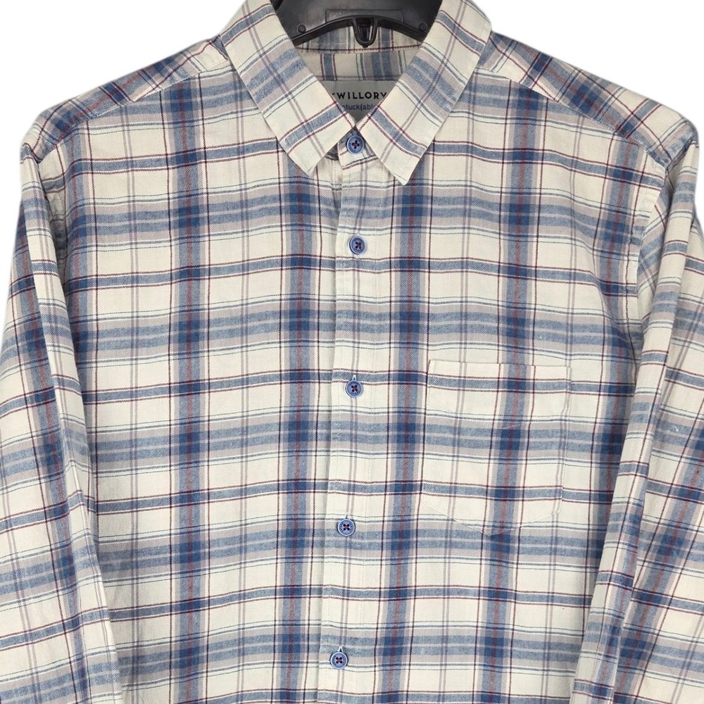 TWILLORY Untuckable Button Up Shirt Mens Large Blue Red Plaid Tailored Fit